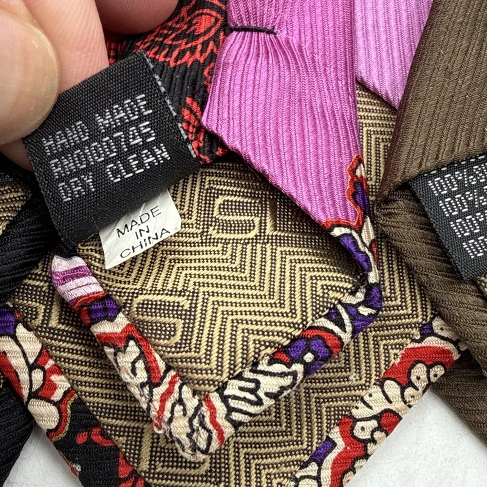 Steven Land Big Knot Silk Tie Black Gold White Geometric Art Deco Mens Necktie